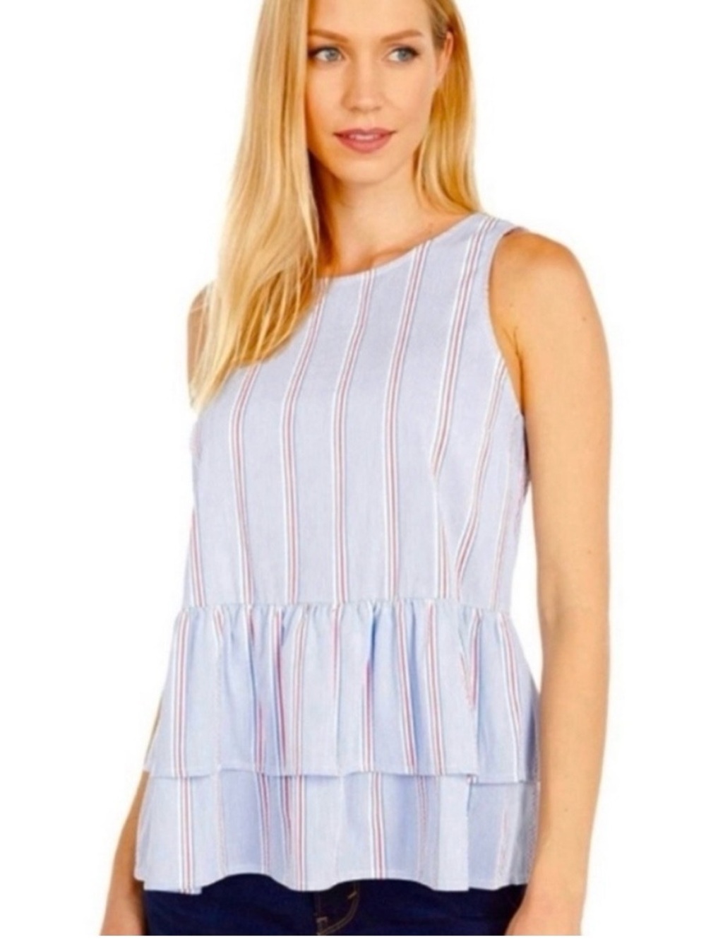 Vineyard Vines Light Blue Striped Tiered Sleeveless Top